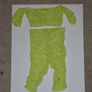 NWOT Lime Green Ruched Two-Piece Set